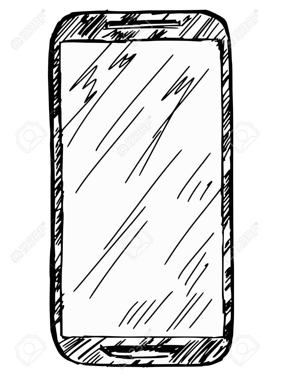 974x1300 Hand Drawn, Sketch Illustration Of Smart Phone Royalty Free
