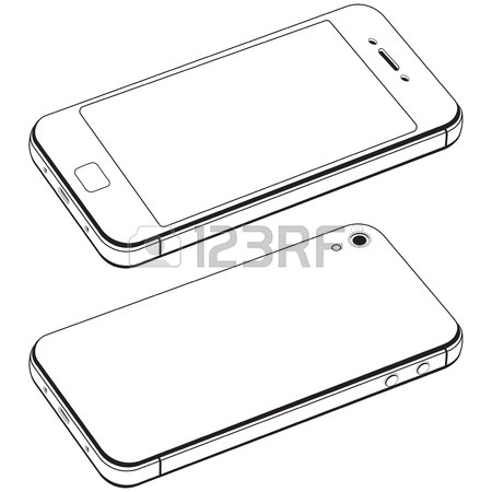 450x450 Modern Smart Phone Isolation Vector. Black And White Drawing