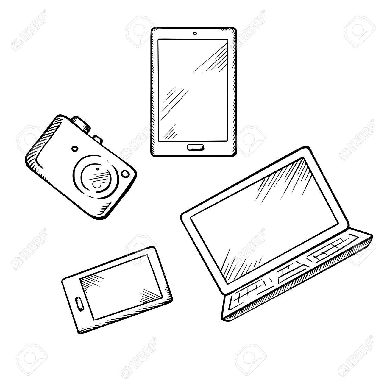 1300x1300 Sketch Of Modern Smartphone, Tablet Pc, Laptop And Digital Photo