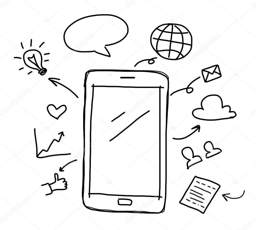 1023x920 Hand Drawing Smart Phone With Social Media Concept Stock Photo