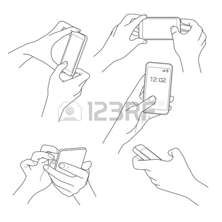 450x450 Hand Holding Smartphone Communication Sketch Vector Illustration