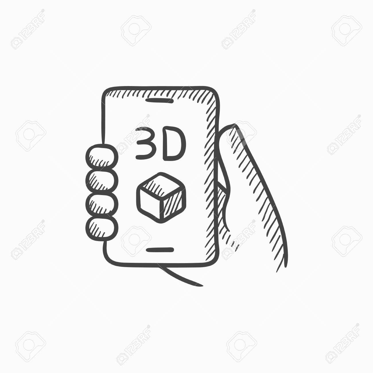 1300x1300 Smartphone With Three D Box Vector Sketch Icon Isolated
