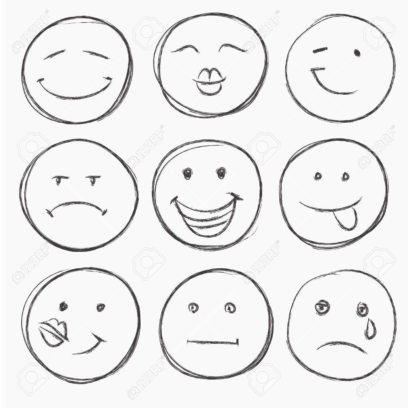 1300x1300 Vector Set Of Hand Drawn Faces, Smiles Isolated Royalty Free