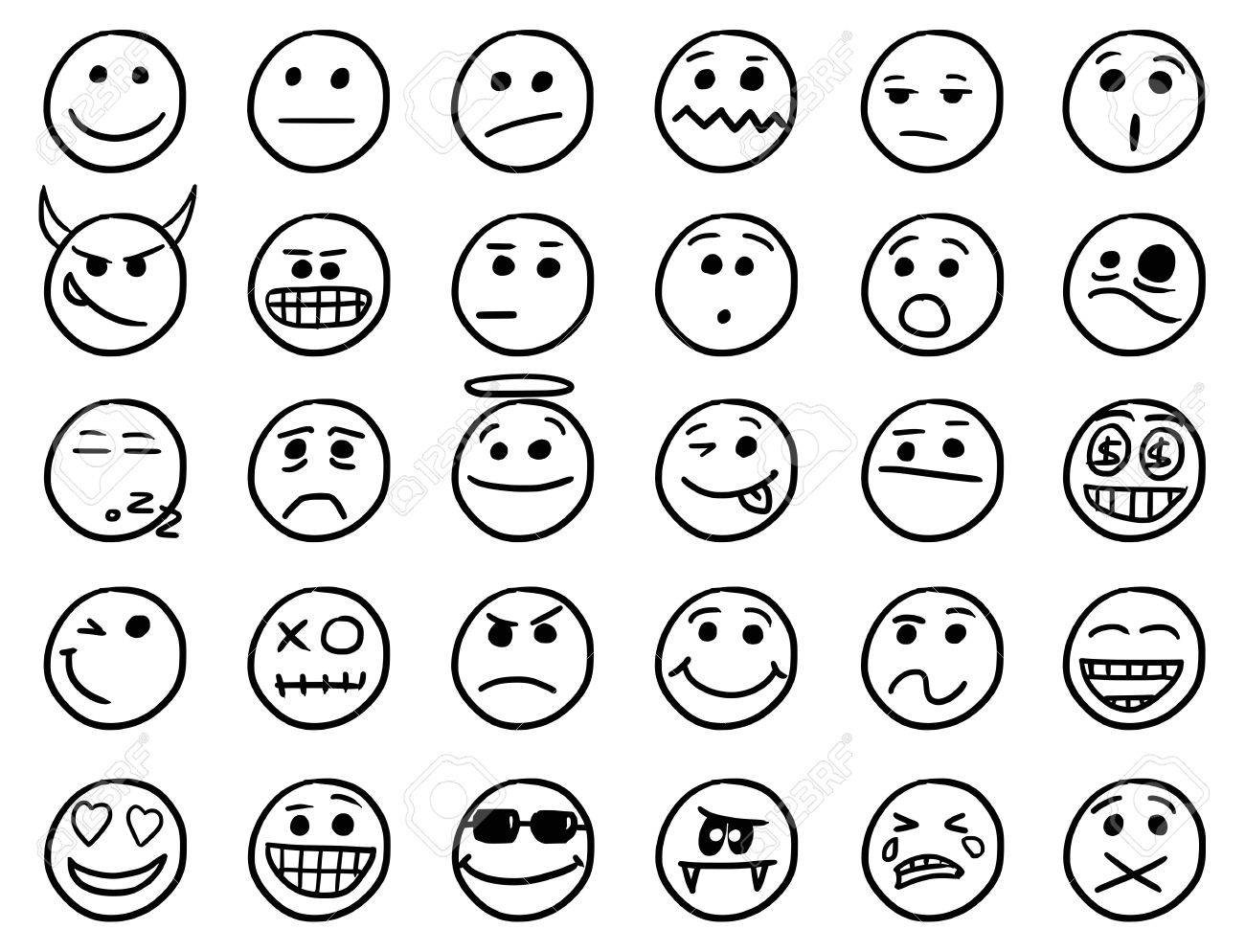 1300x994 Set01 Of Smiley Icons Drawings Doodles In Black And White Royalty