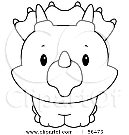 450x470 Cartoon Clipart Of A Black And White Baby Triceratops Smiling