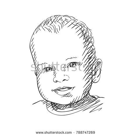 450x470 Sketch Of Cute Baby Head Smiling, Hand Drawn Vector Illustration