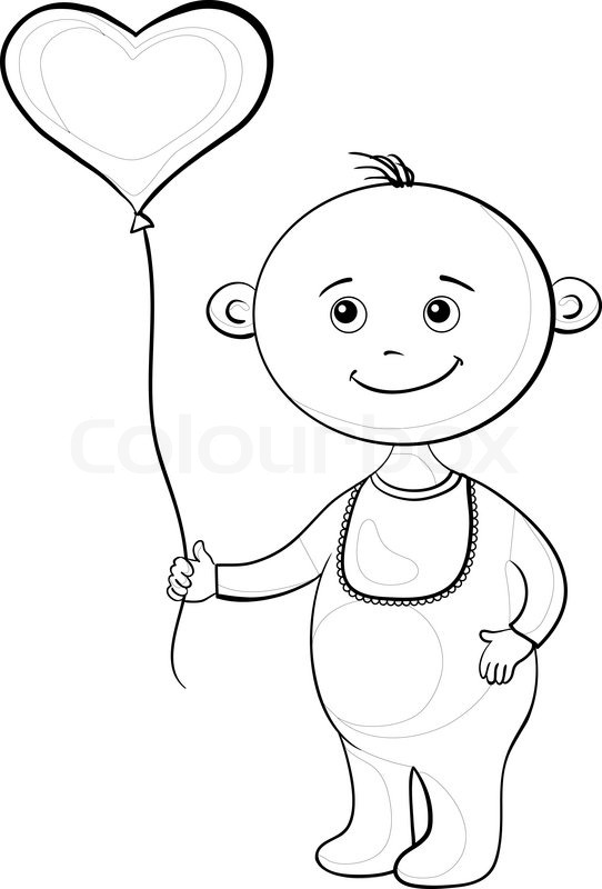 542x800 Smiling Child With A Heart Shaped Valentine Balloon, Contours
