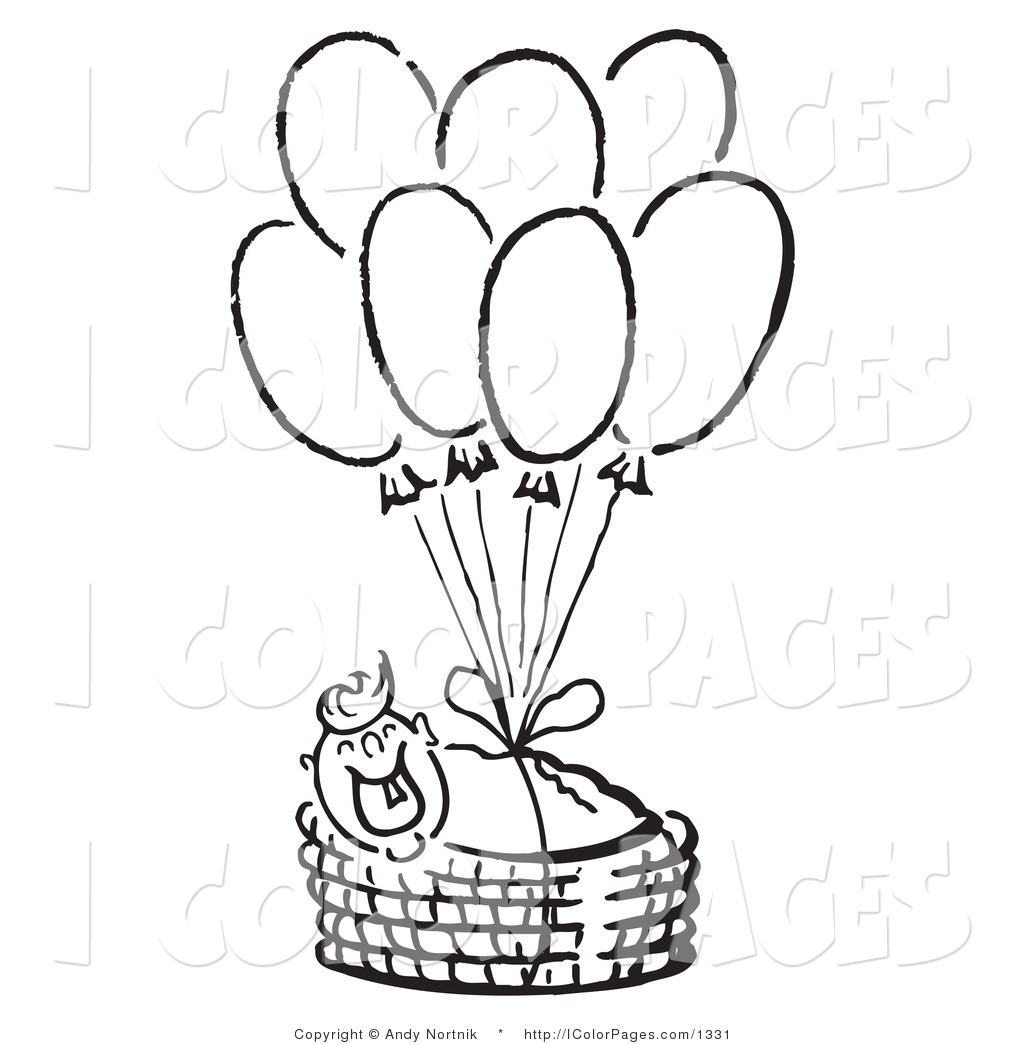 1024x1044 Vector Coloring Page Of A Smiling Baby In A Basket, Floating