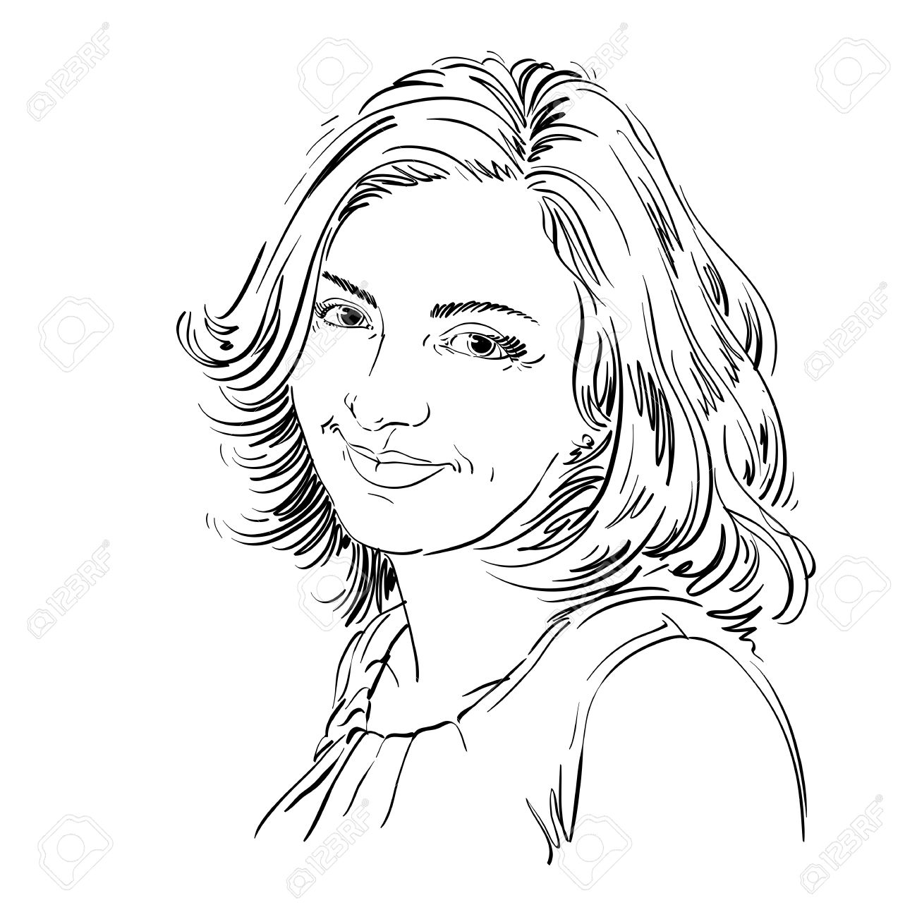 1300x1300 Hand Drawn Portrait Of White Skin Smiling Woman, Face Emotions