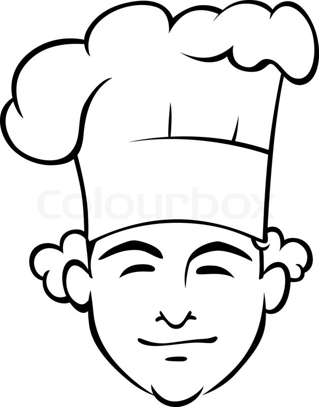 628x800 Smiling Chef With A Tall Toque And Curly Hair, Outline Doodle