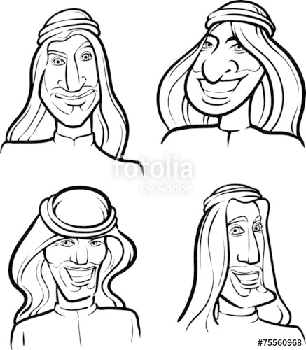 437x500 Line Drawing Of Arab Men Smiling Faces Stock Image And Royalty