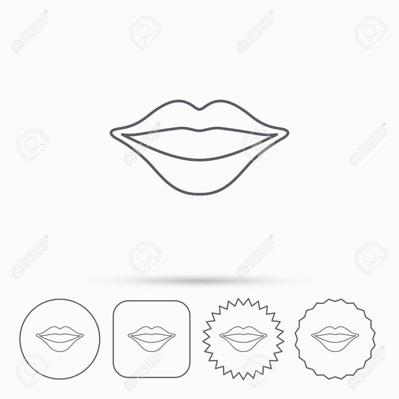 1300x1300 Lips Icon. Smiling Mouth Sign. Linear Circle, Square And Star