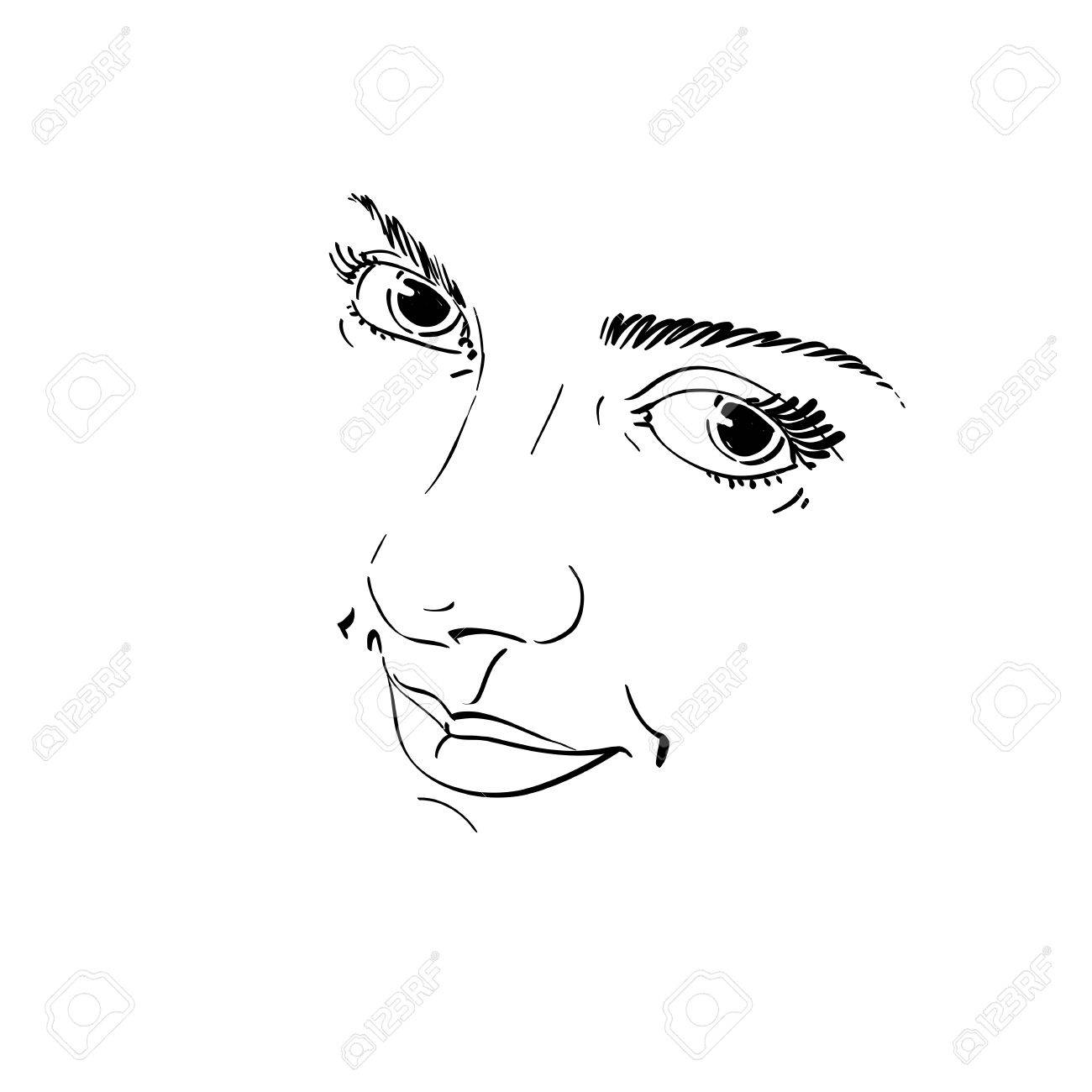 1300x1300 Monochrome Silhouette Of Smiling Attractive Lady, Face Features