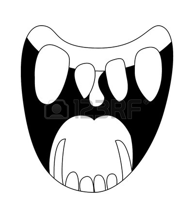 400x450 Cartoon Smile, Mouth, Lips With Teeth And Tongue. Vector