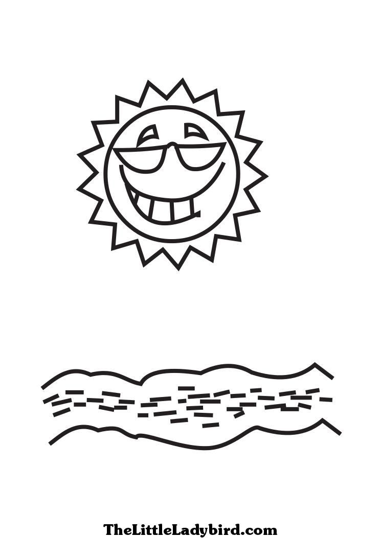 745x1053 Free Smiling Sun And Beach Coloring Page