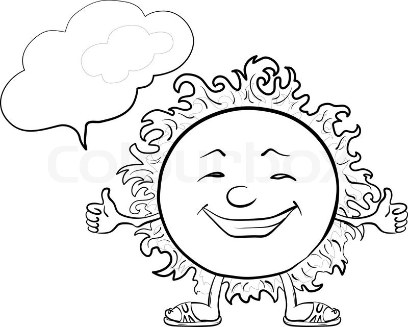 800x641 Smiling Sun With A Cloud For Your Text, Contours Stock Vector