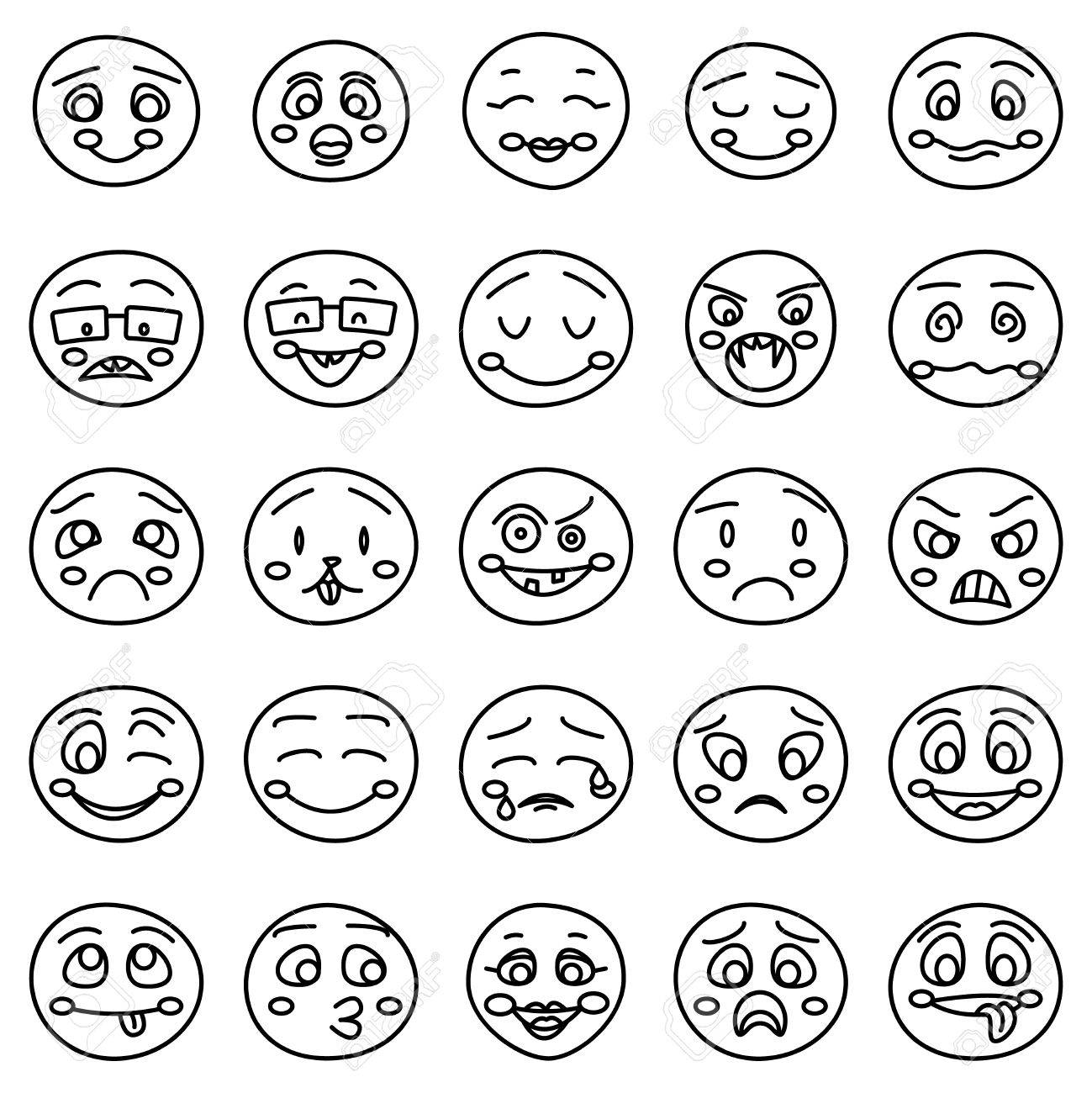 1299x1300 Hand Drawing Of Emoticons Or Vector Doodle Emotional Faces. Set