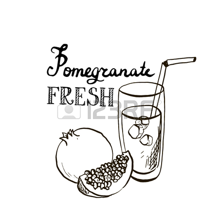 450x450 Hand Drawn Pomegranate Juice In Glass, Exotic Fresh, Fruit