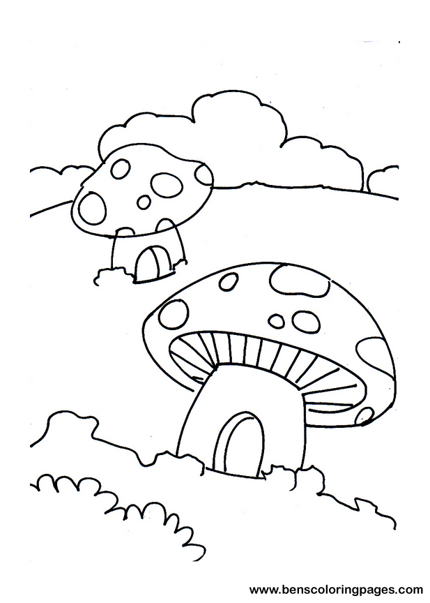 617x864 Mushroom House Coloring Page