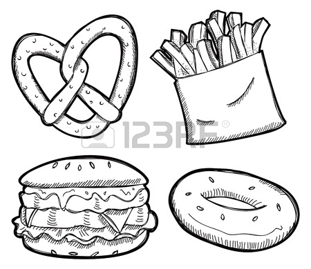 450x390 Set Of Fast Food Hand Drawn Vector Illustration On Blue Background