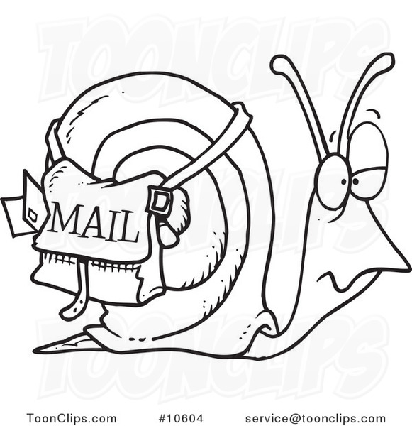 581x600 Cartoon Black And White Line Drawing Of A Snail Mail