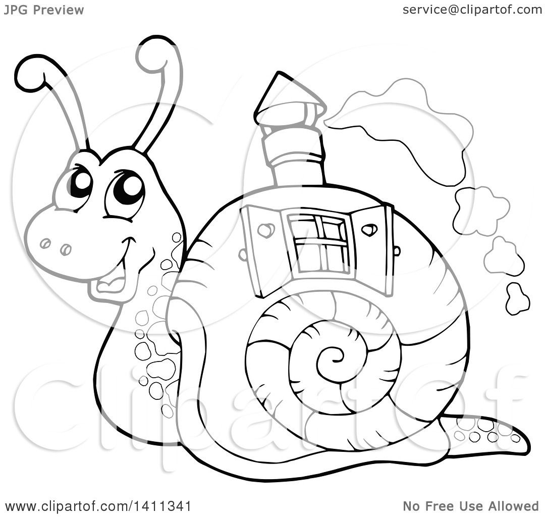 1080x1024 Clipart Of A Black And White Snail With A House Shell