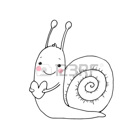 450x450 Cute Cartoon Snail With Heart. Funny Insect. Hand Drawing Isolated
