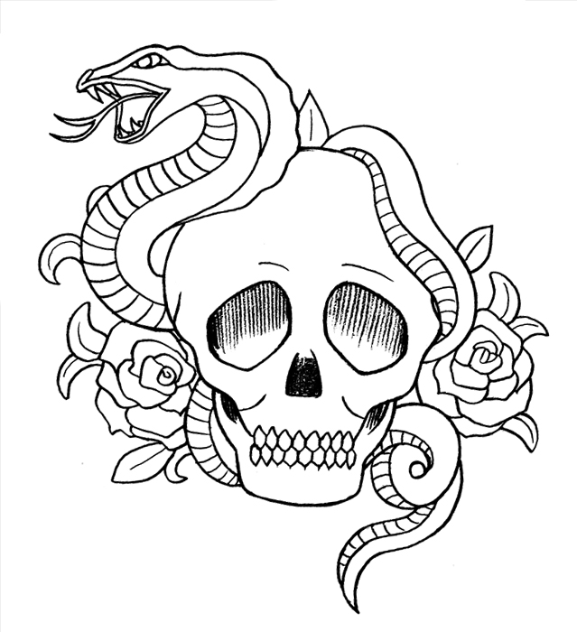 639x700 Snake,skull And Roses By Buzujima
