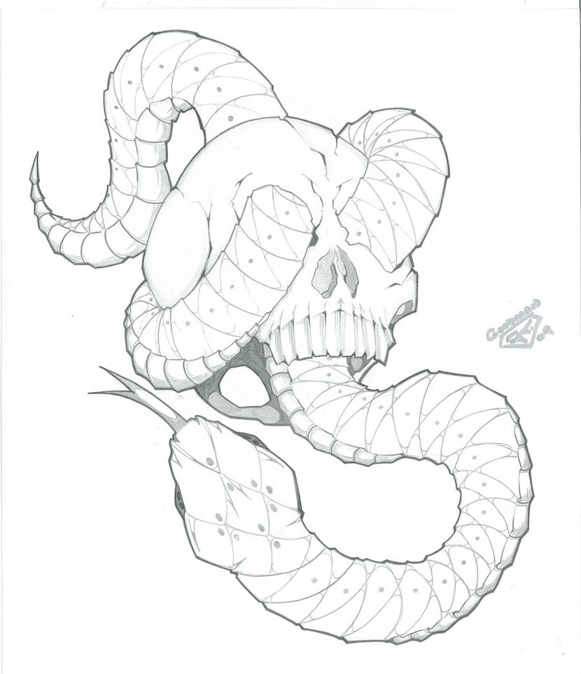 830x963 Snake With Skull Tattoo Design For Flash By Icgreen