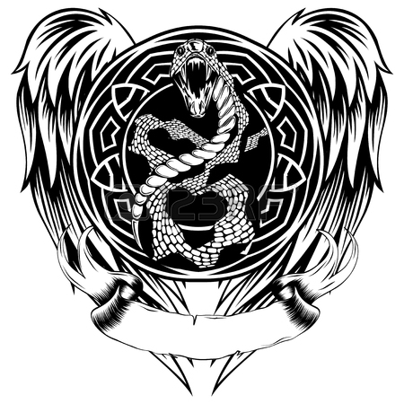 450x450 Abstract Vector Illustration Black And Whide Snake With Open