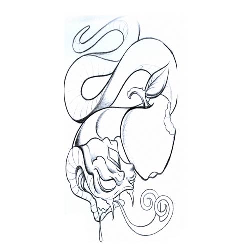 500x500 Snake And Outline Apple Tattoo Design