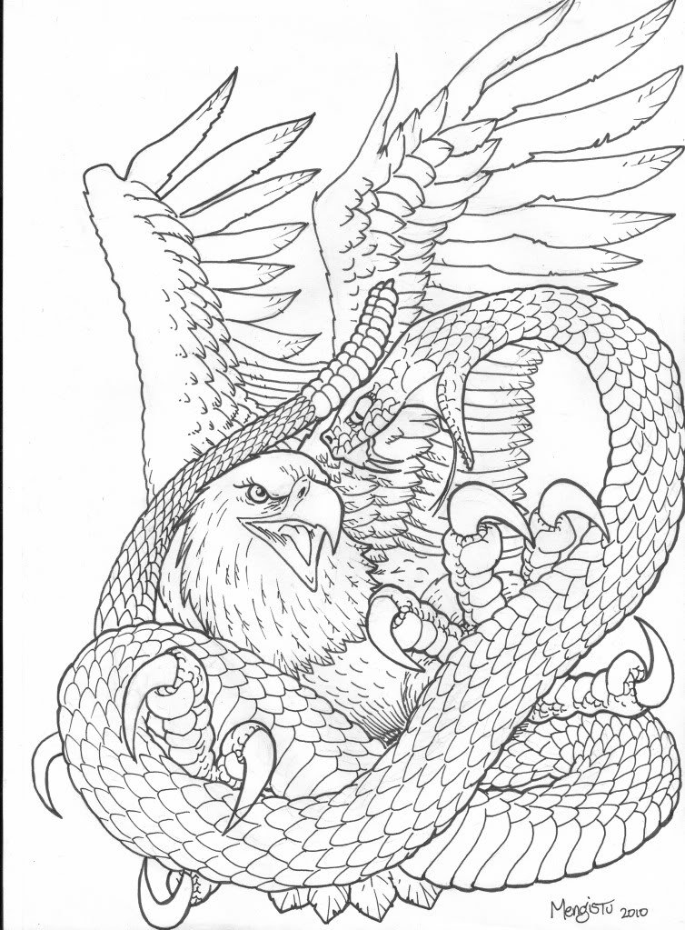 754x1023 Cool Black Outline Eagle With Snake Tattoo Stencil