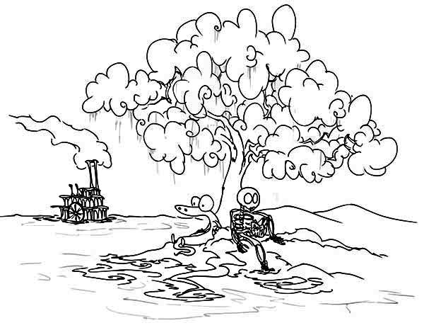 600x473 Skeleton And Snake Under The Tree Coloring Page