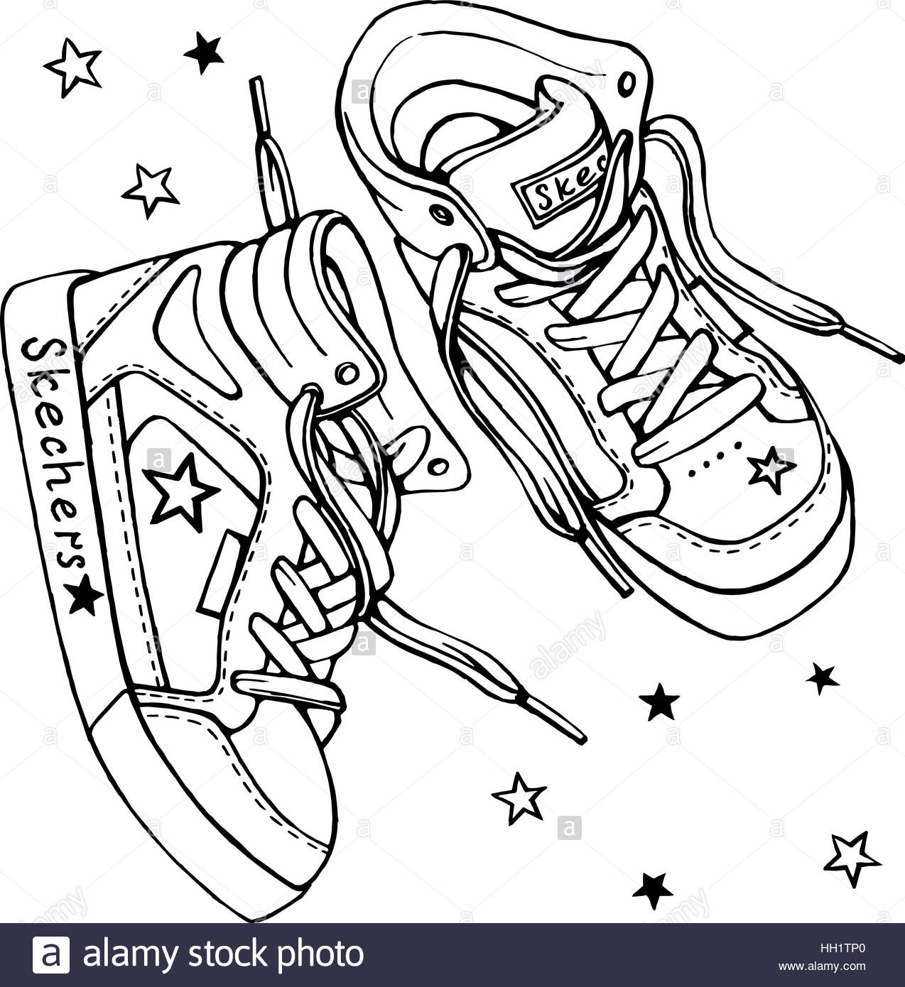 1274x1390 Vector Sketch Of A Pair Of Sneakers With Laces On A White