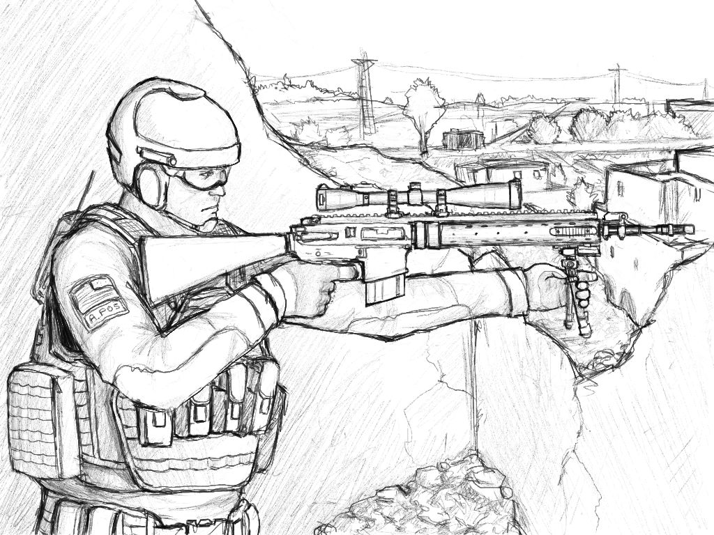 1024x768 Drawn Sniper Sketch