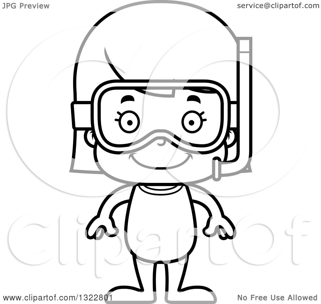 1080x1024 Lineart Clipart Of A Cartoon Black And White Happy Girl In Snorkel