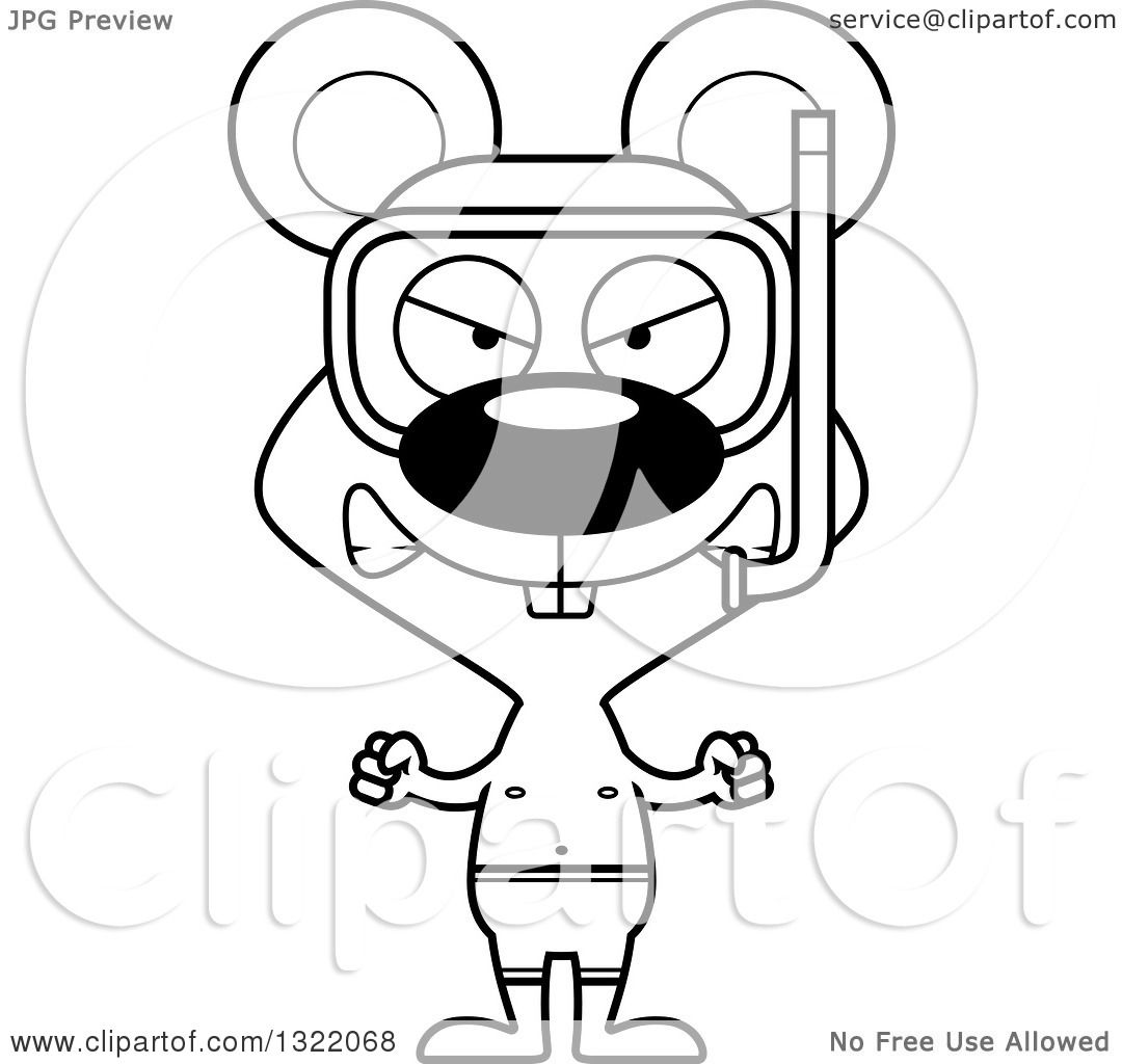 1080x1024 Lineart Clipart Of A Cartoon Black And White Mad Mouse Wearing
