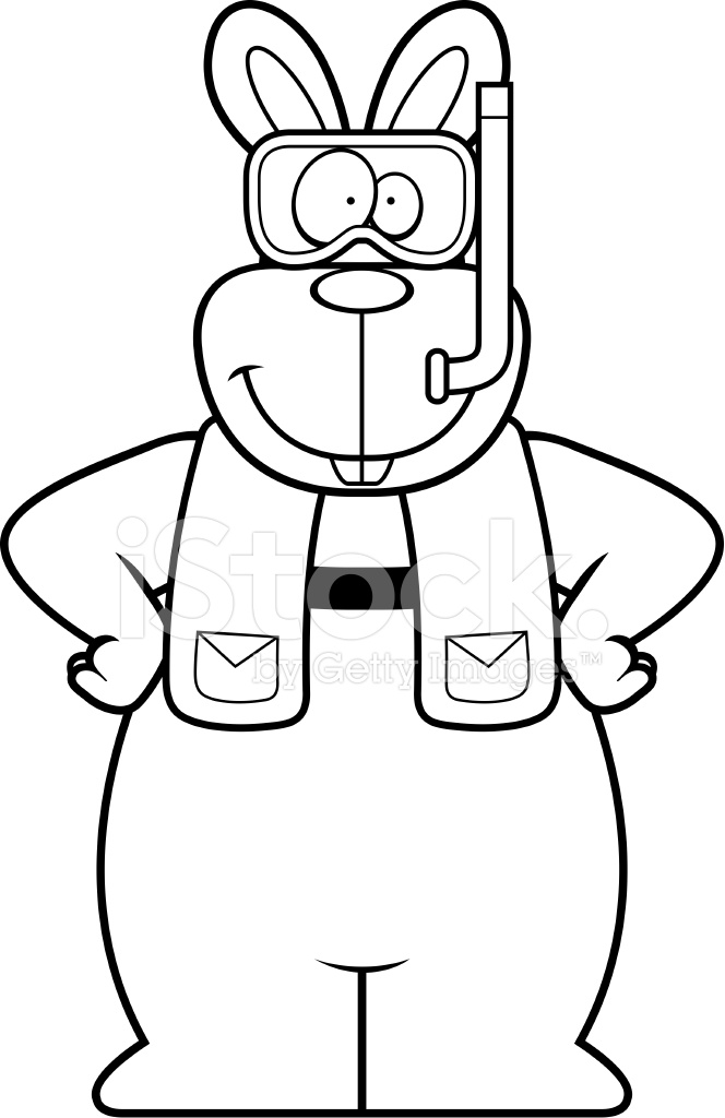 664x1024 Cartoon Rabbit Snorkeling Stock Vector