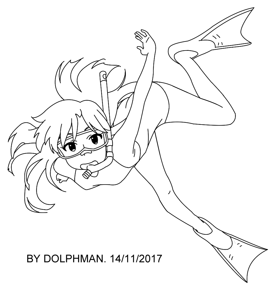 963x1007 Chihaya Kisaragi Snorkeling [Lineart] By Retrobunyip