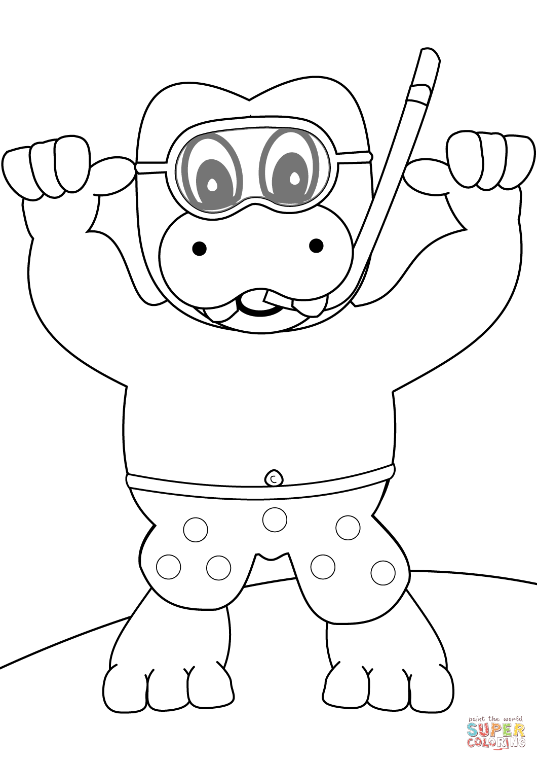 1060x1500 Snorkeling Hippo Coloring Page Free Printable Coloring Pages