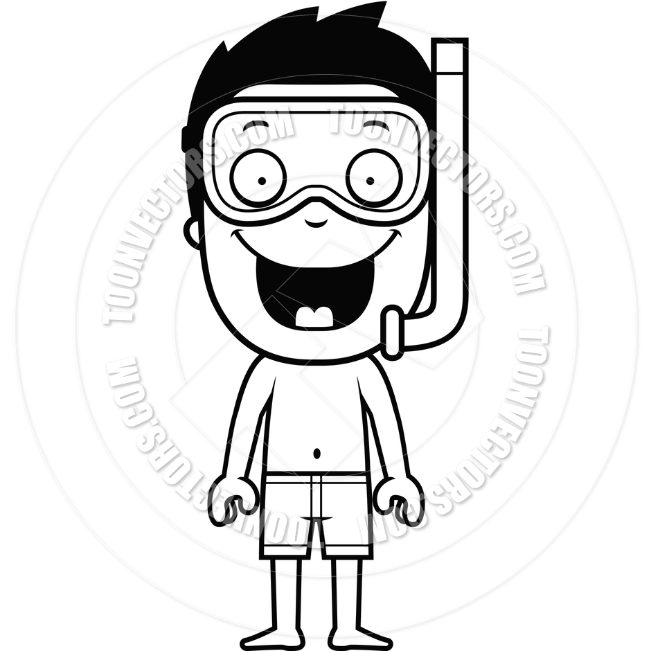 940x940 Cartoon Boy Snorkeling (Black And White Line Art) By Cory Thoman