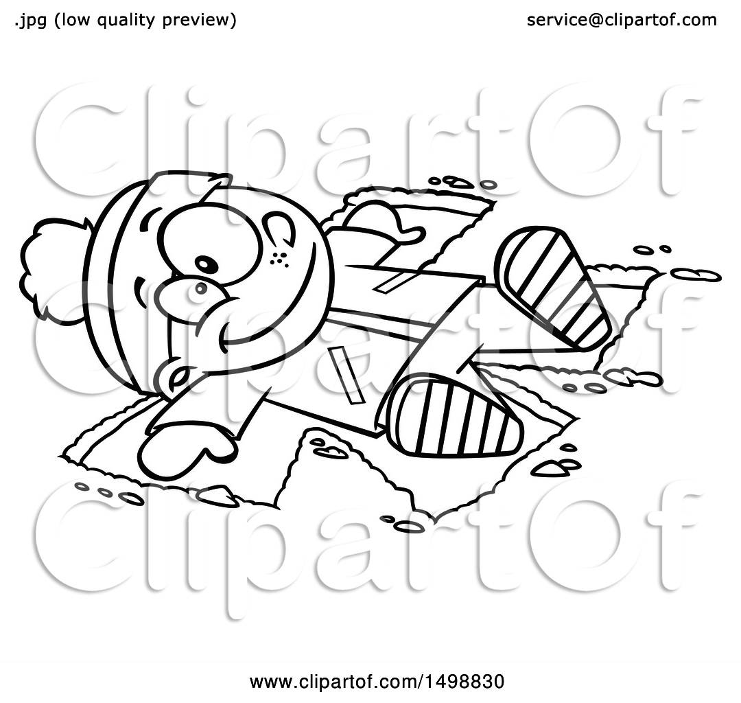 1080x1024 Clipart Of A Cartoon Lineart Happy Boy Making A Snow Angel