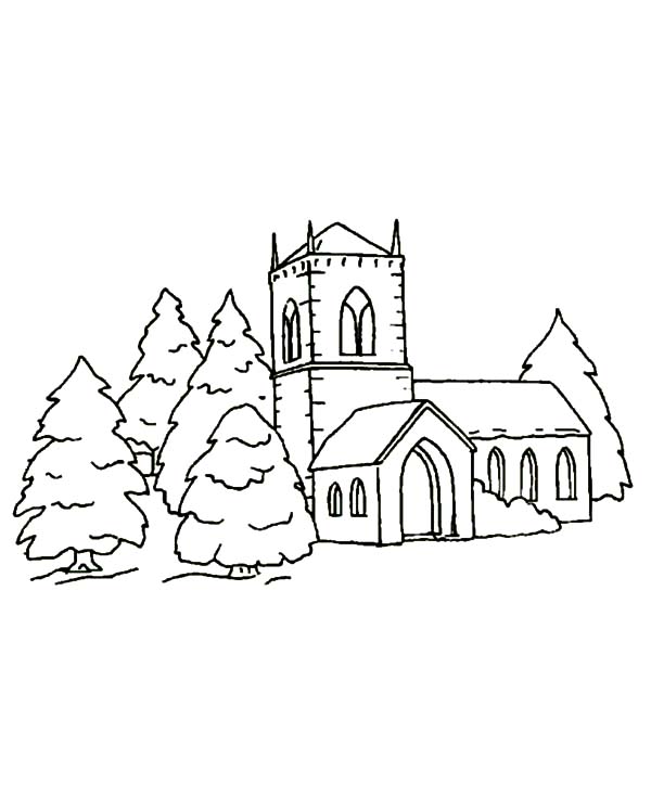 600x734 Christmas Church Covered In Snow Coloring Pages Best Place To Color