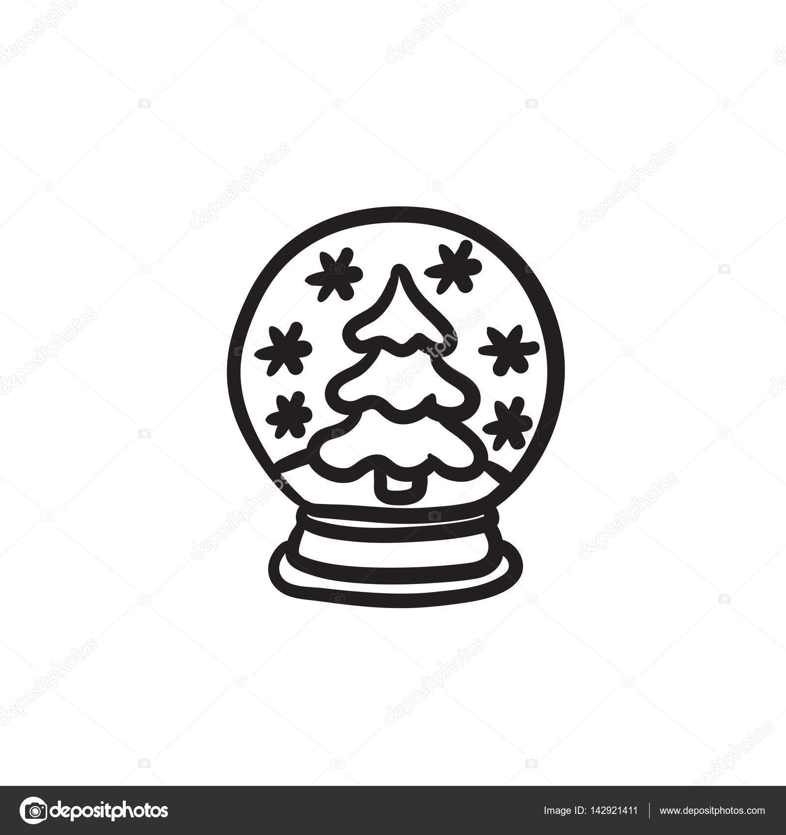 1600x1700 Snow Globe With Christmas Tree Sketch Icon. Stock Vector