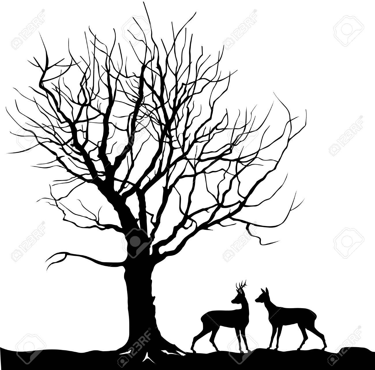 1300x1280 Animal Over Tree Forest Landscape With Deer. Abstract Vector