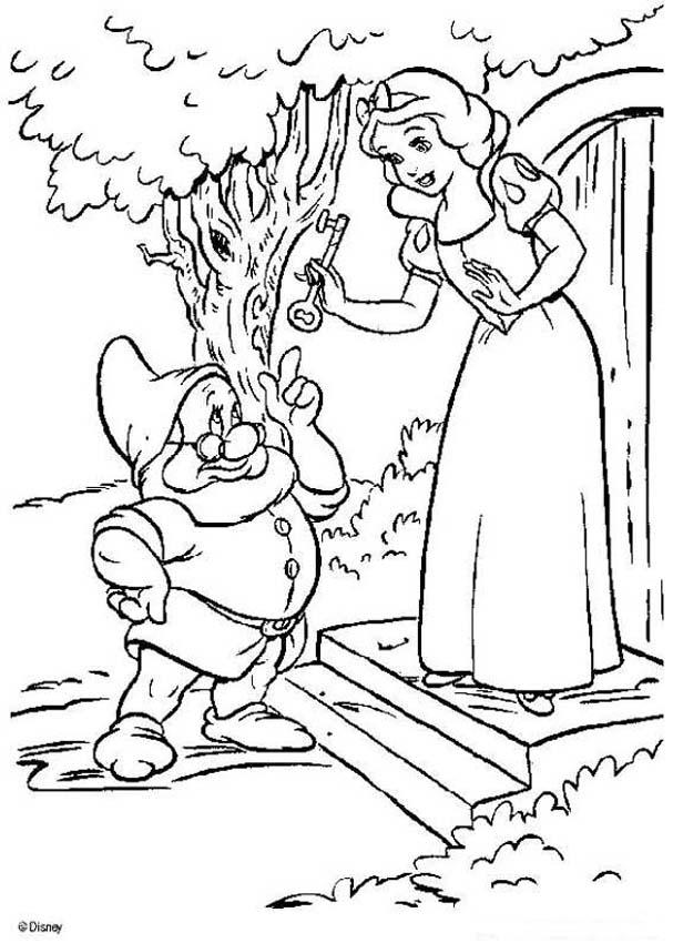 607x850 Snow White With The Dwarfs' House Key Coloring Pages