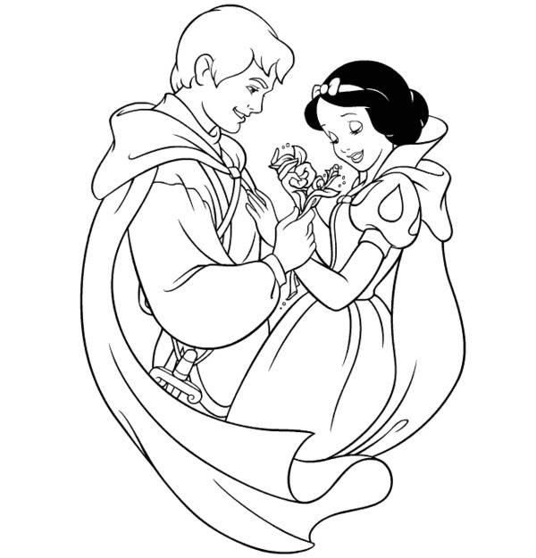 600x625 Princess Snow White And Prince In Love Disney Coloring Page