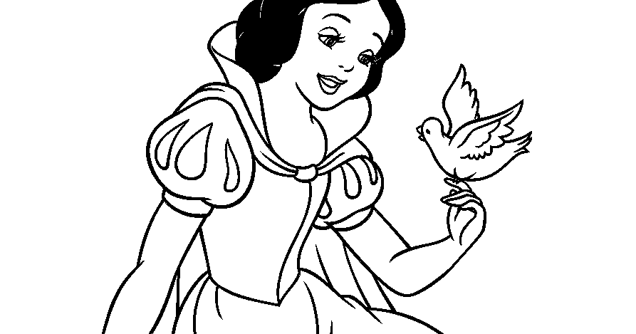 893x469 Printable Disney Cartoon Character Snow White With Bird For Girls