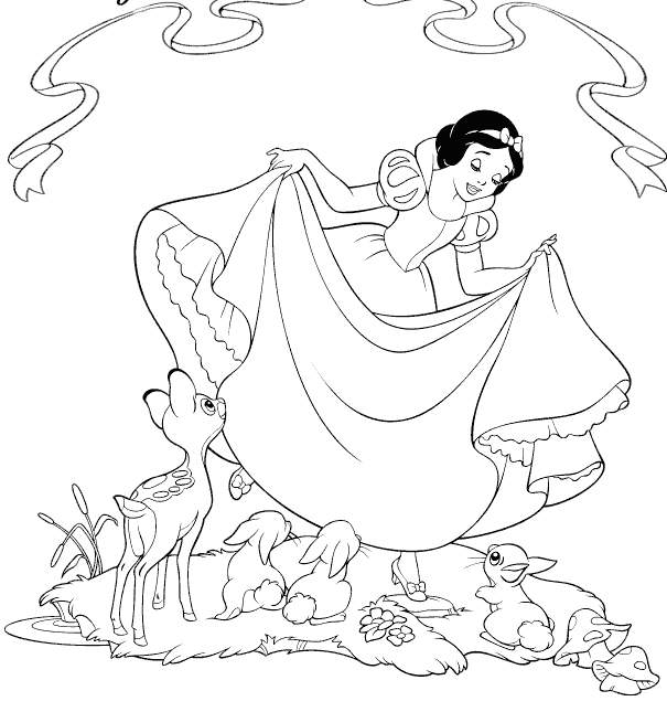 605x645 Disney Princess Snow White Coloring And Animal Friends Pages