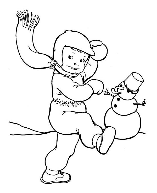600x738 Snowball Fight On Winter Season Outdoor Activity Coloring Page